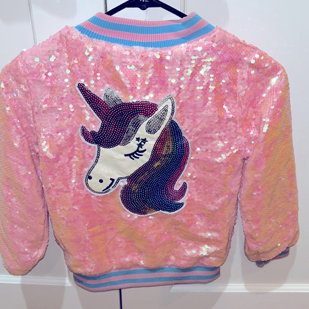 PRETTY IN PINK UNICORN SEQUIN BOMBER